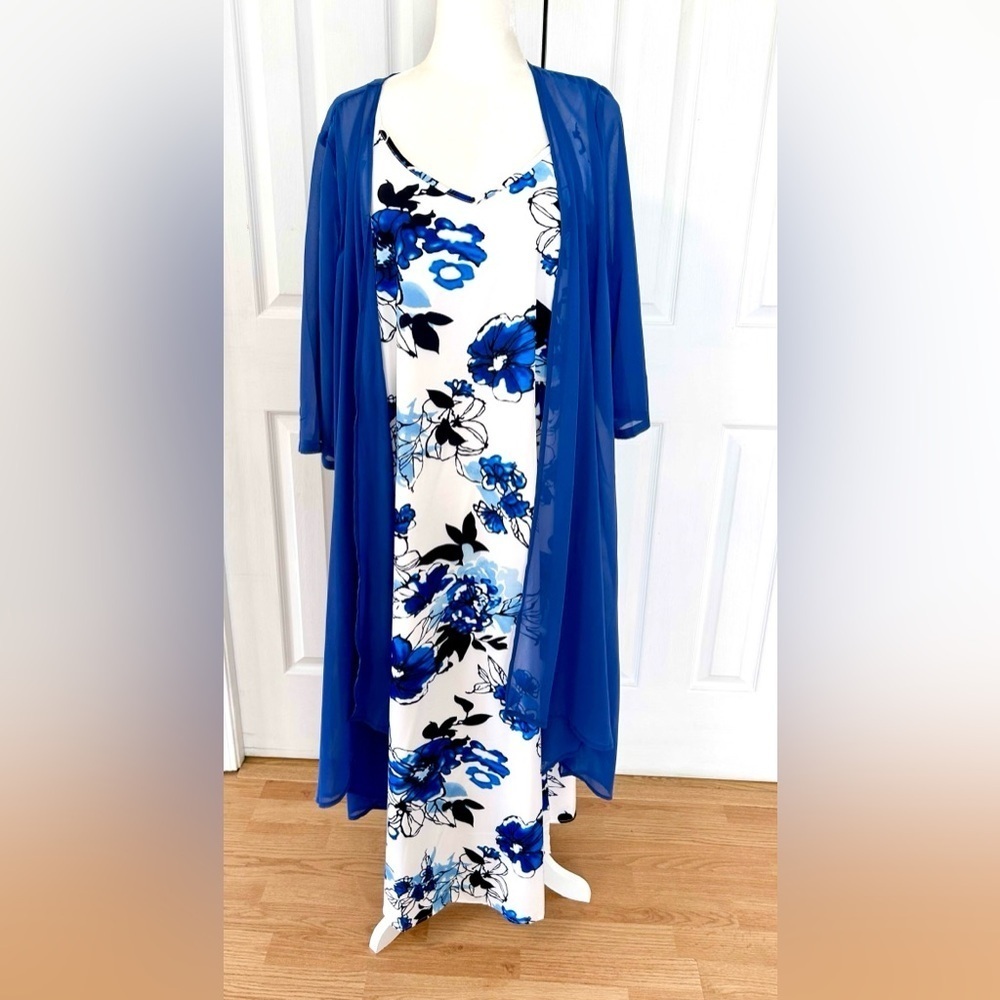 New 2 piece dress set maxi woman size 2xlarge flowered blues wedding/shower